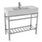 Modern Ceramic Console Sink With Counter Space and Chrome Base, 40